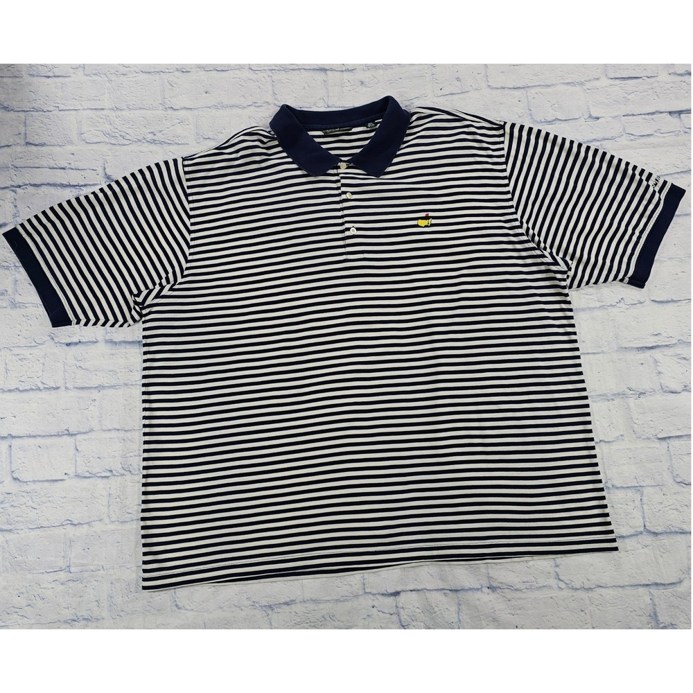 Masters Collection Polo Shirt MENS XXL Blue Striped Cotton Golf Augusta VTG